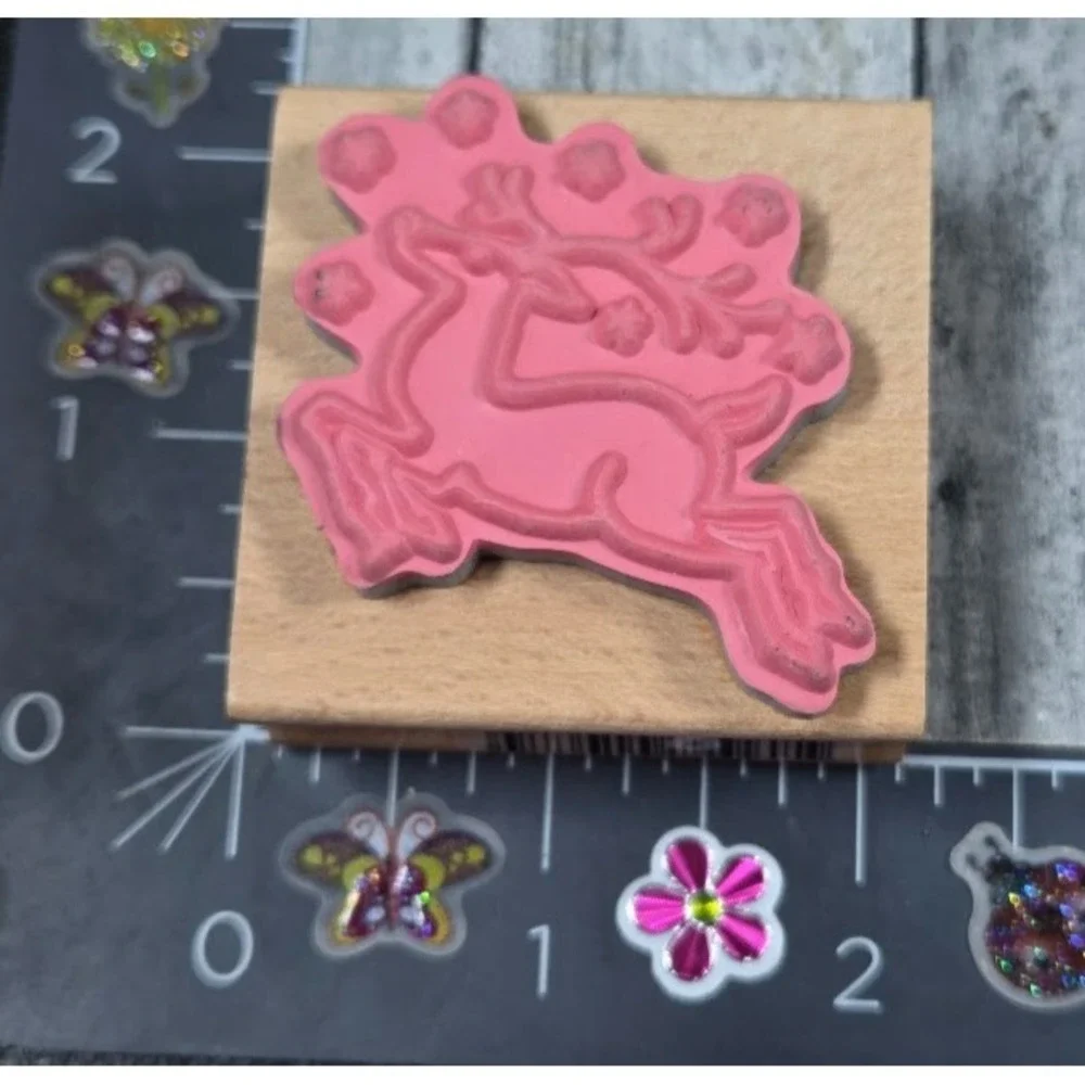 Vap Scrap Running Flying Reindeer Snow Winter Christmas Rubber Stamp Wood #A62